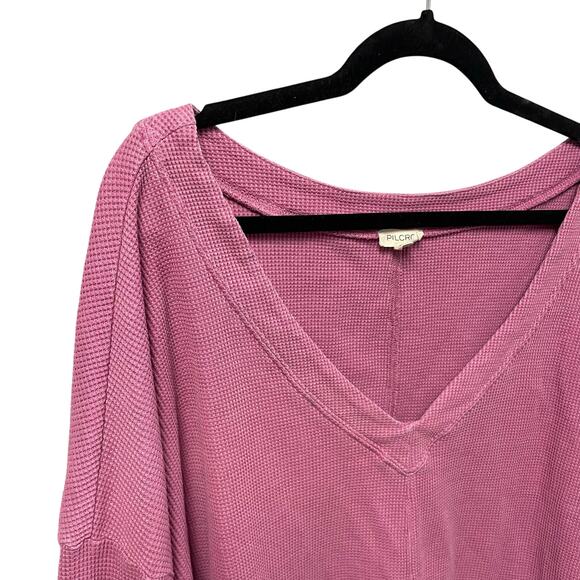Anthropologie Pilcro Pink Thermal Knit V Neck Long Sleeve Shirt Womens 2X - Picture 4 of 8
